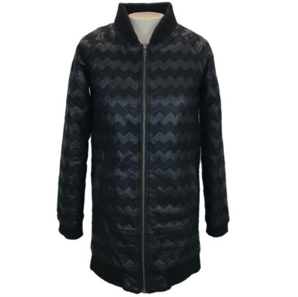 Nümph (Anthropologie) Women's Long Quilted Jacket Black Tonal Chevron Medium - Picture 2 of 9